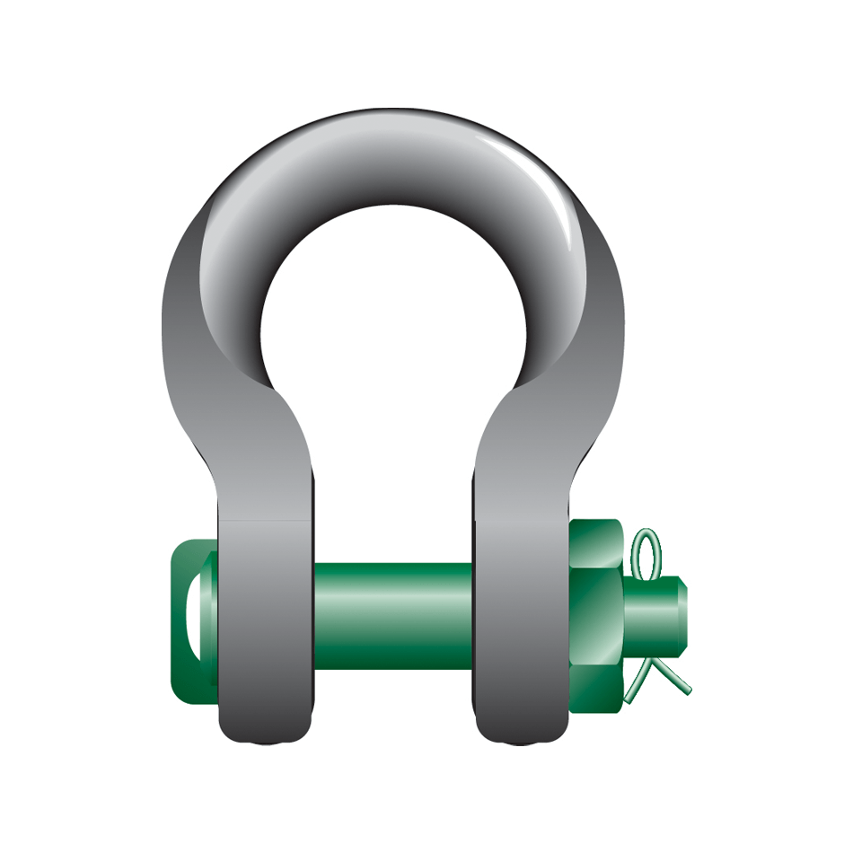 Green Pin Sling Shackles Bow Type with Safety Nut and Bolt Pin - GPSL - Towne Lifting & Testing