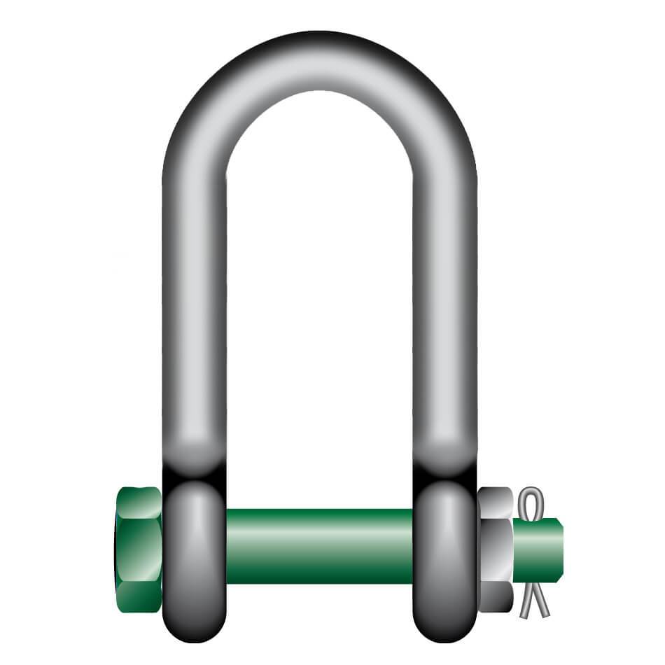 Green Pin Wide Mouth Dee Shackle With Safety Nut & Bolt - GPWMD - Towne Lifting & Testing
